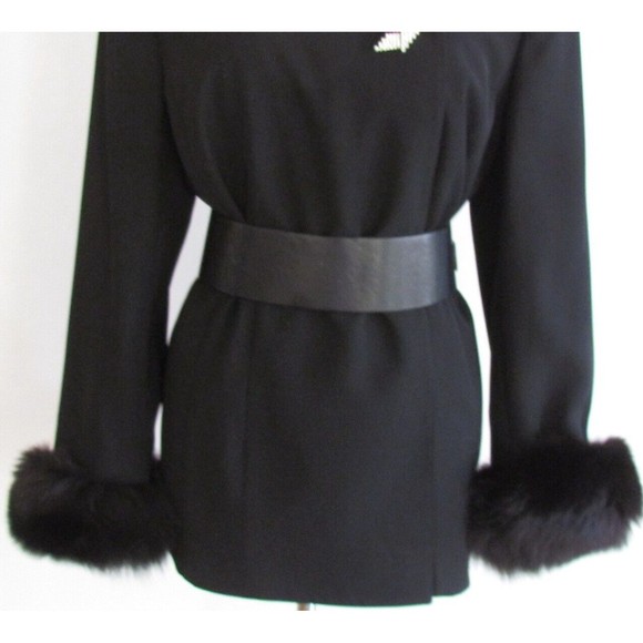 Vintage Designer Solini New York Black Square Neck Fox Fur Cuffs Jacket 16.R - Picture 11 of 16